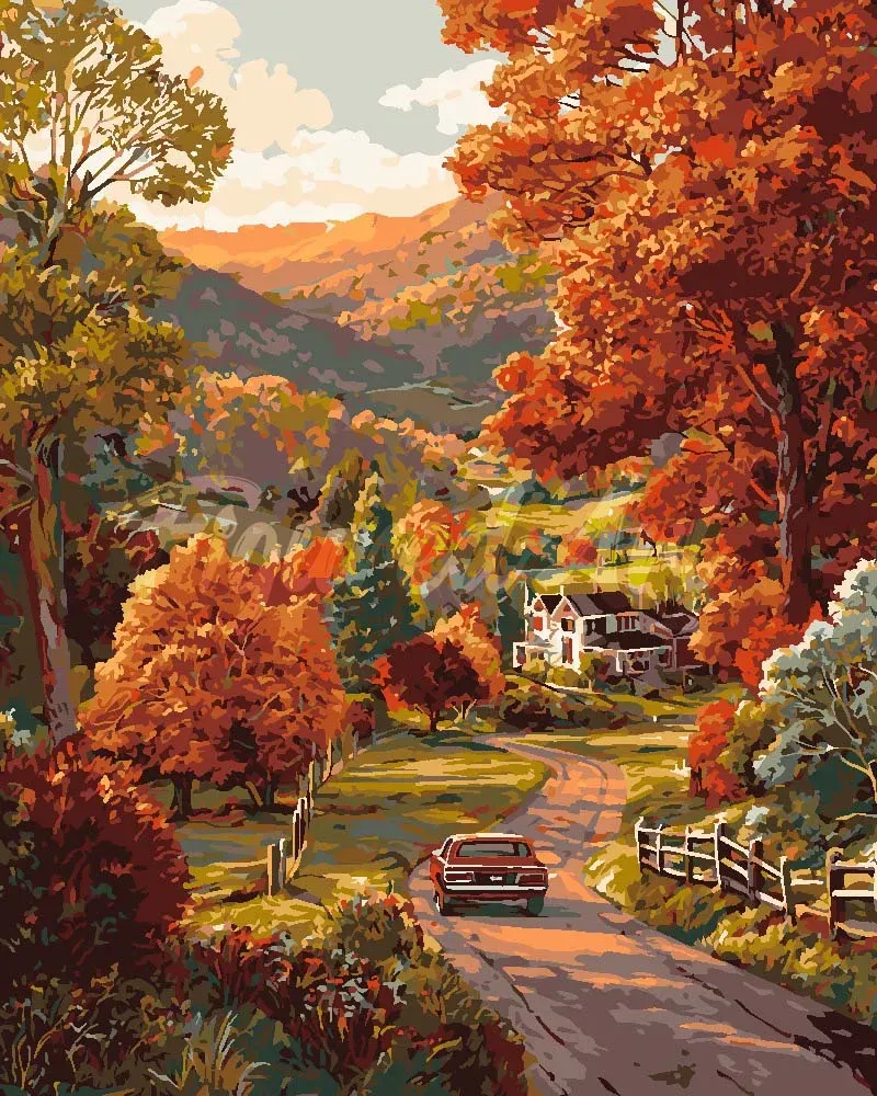 Figured'Art Landweg in de herfst schilderen op nummer 40x50 cm