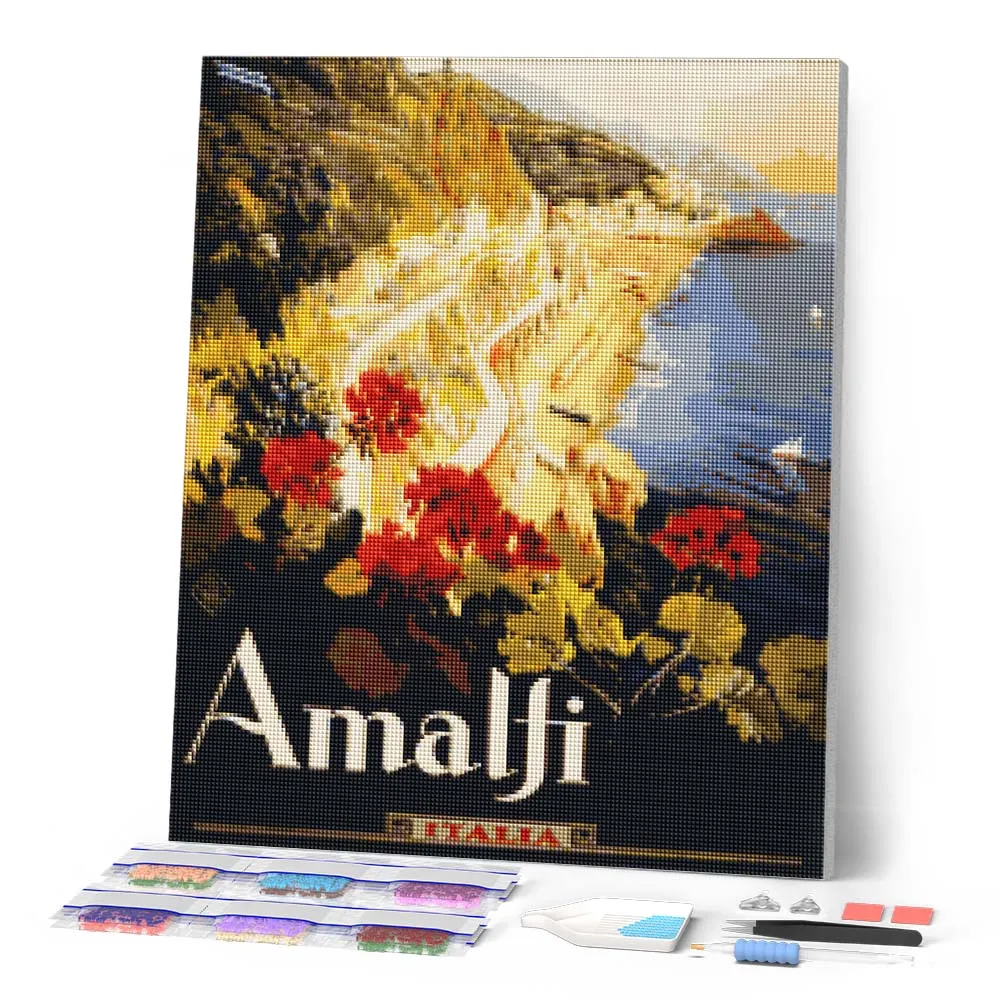 Figured'Art Amalfi-droom diamond painting 20x25cm vintage poster