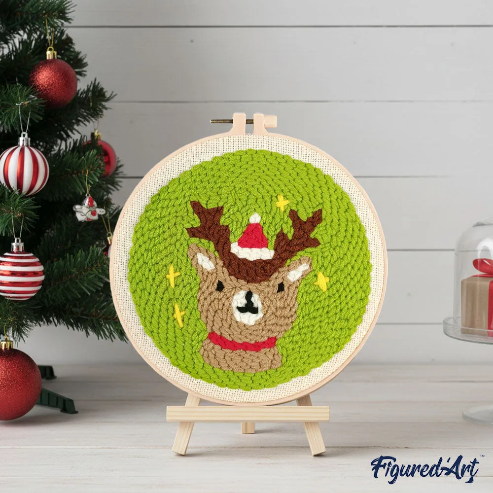 Figured'Art Kerstrendier punch needle pakket 20x20 cm wol