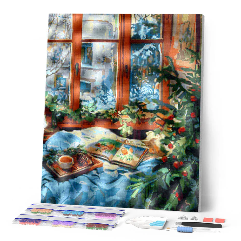 Figured'Art Knusse Winter in Bed diamond painting full drill 20x25cm