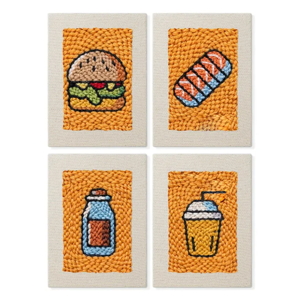 Figured'Art Punch Needle Set Smakelijke Maaltijd 4 stuks met frames