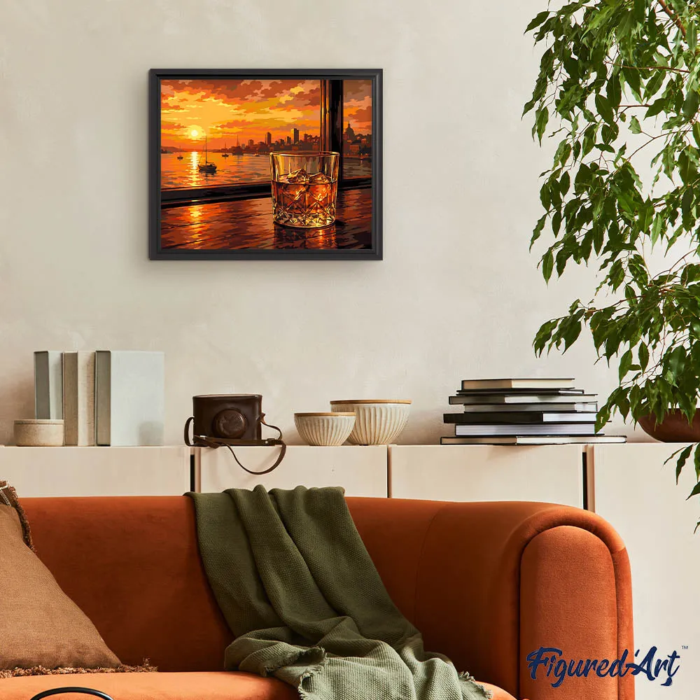 Figured'Art Zonsondergang en Whisky schilderen op nummer 40x50