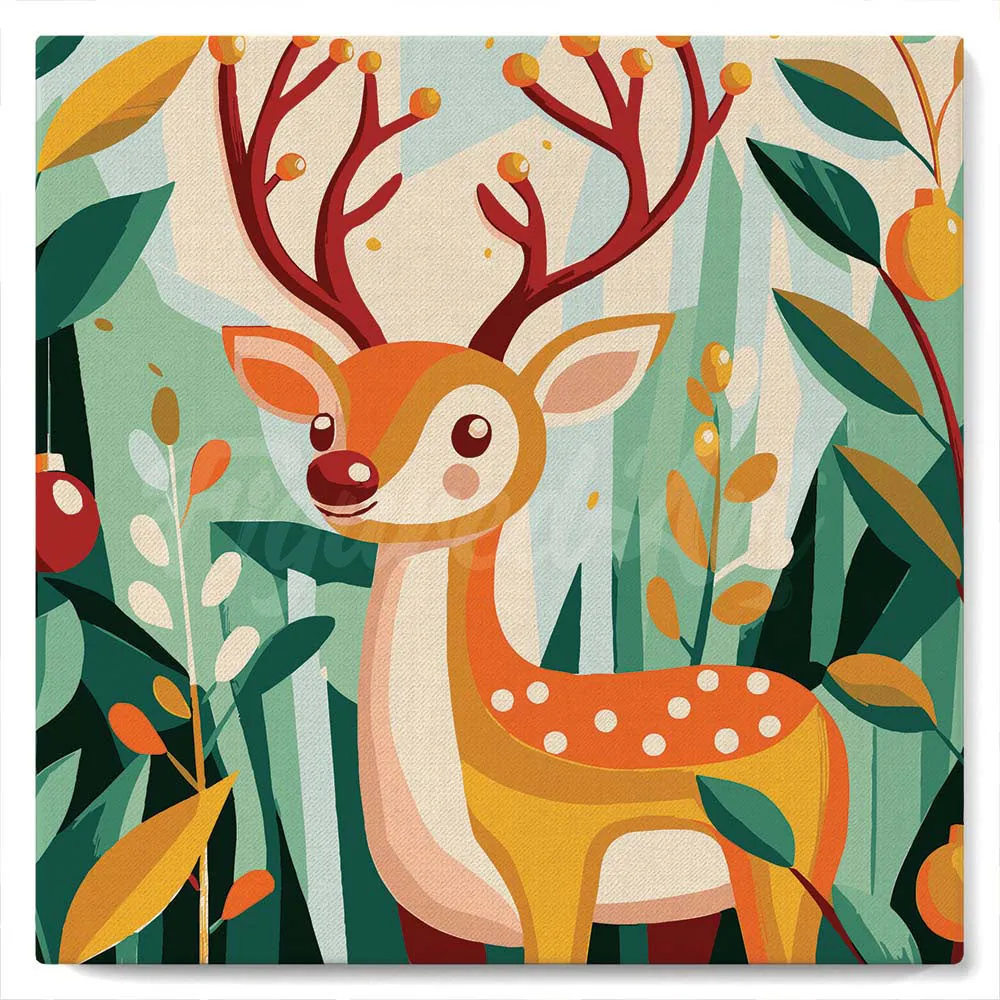 Figured'Art Gouden rendier mini schilderen op nummer 20x20cm met frame