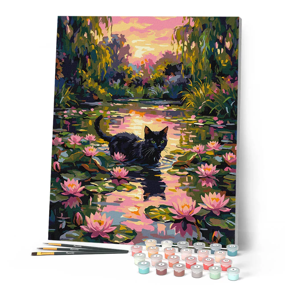 Figured'Art Kat in bloei schilderen op nummer 40x50 cm