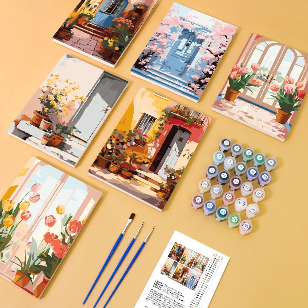 Figured'Art Mini Europese Architectuur en Bloemen schilderen op nummer 6 stuks