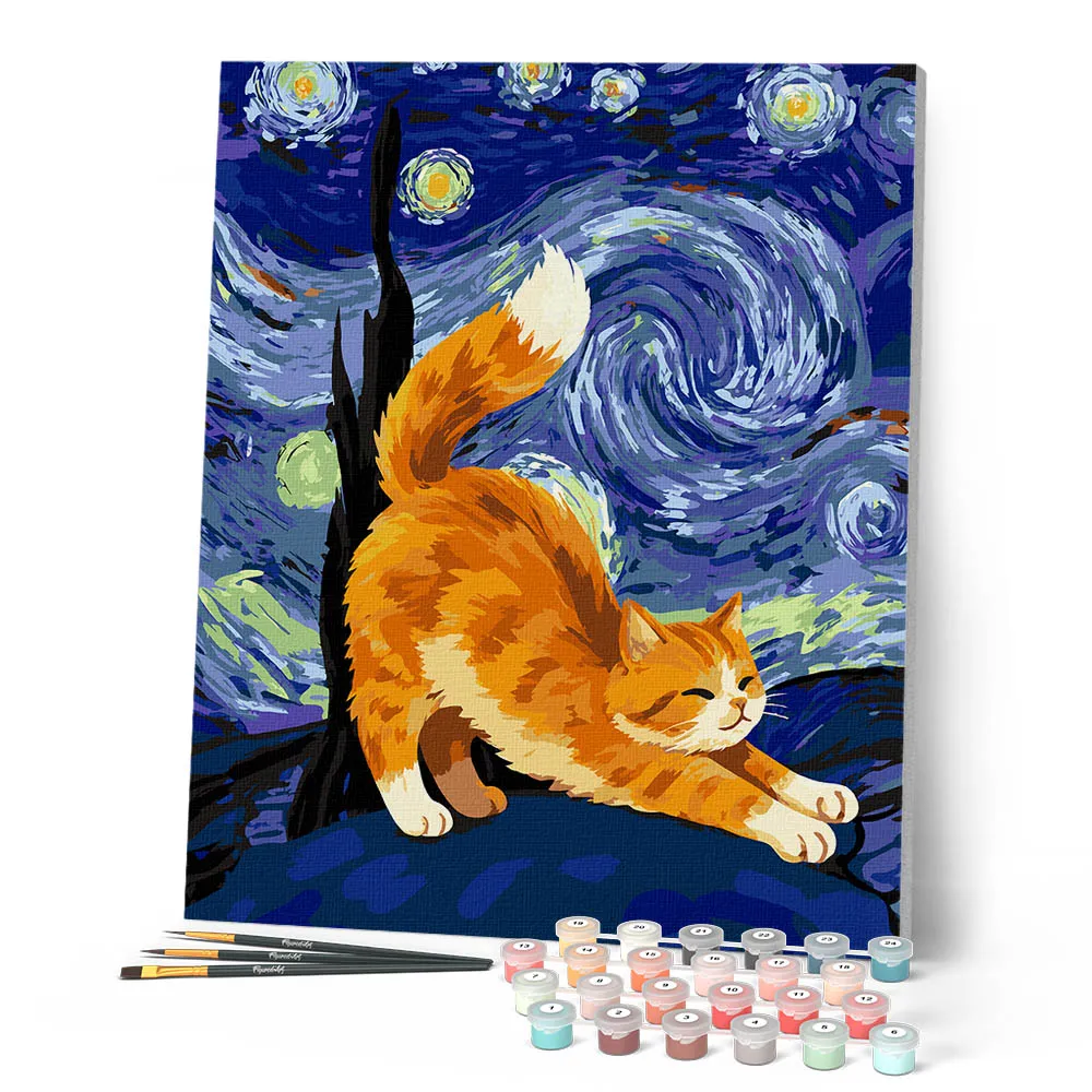 Figured'Art Rode Kat in de Sterrennacht schilderen op nummer 40x50cm
