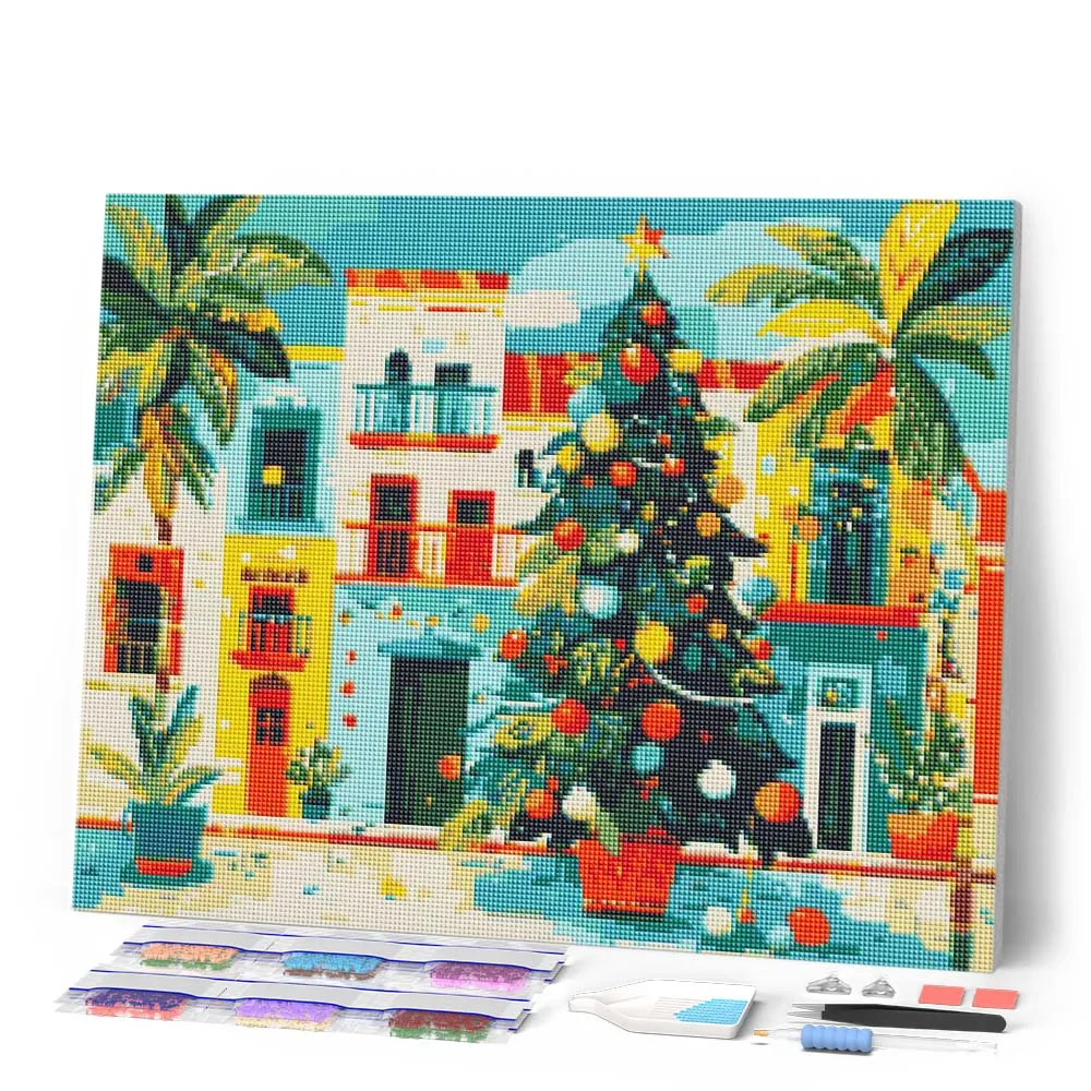Figured'Art Kleurrig Feestplein diamond painting 40x50 cm rond