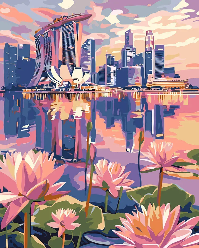 Figured'Art Singapore en waterlelies schilderen op nummer