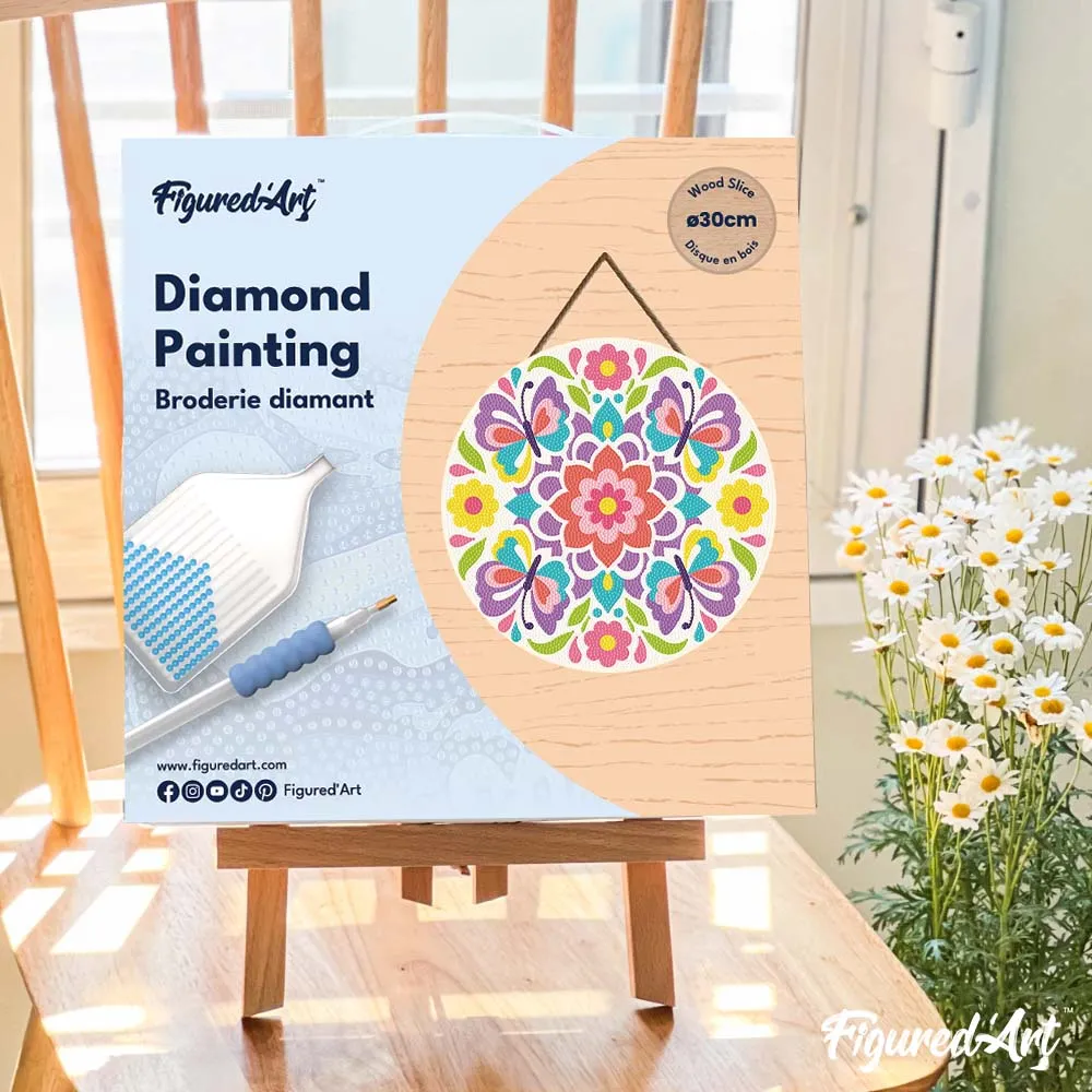Figured'Art Vlindermandala diamond painting houten schijf 30cm full drill