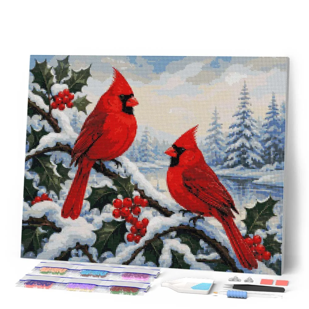 Figured'Art Winterkardinalen Diamond Painting Vogels 40x50cm
