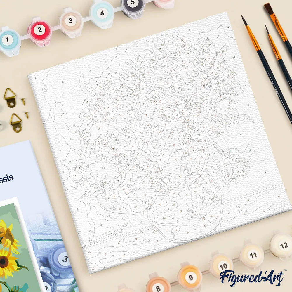 Figured'Art Mini Van Gogh Zonnebloemen schilderen op nummer 20x20cm met frame