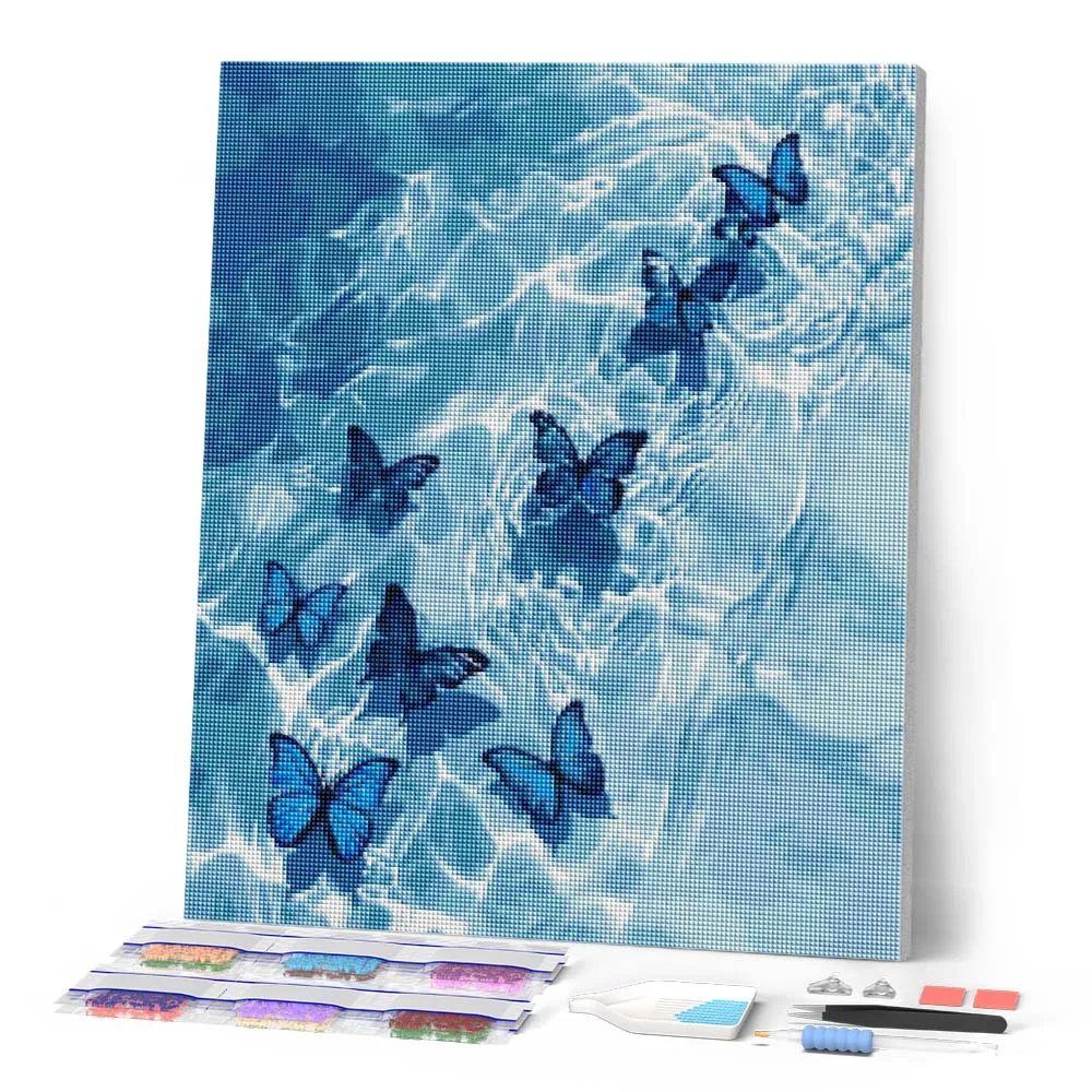 Figured'Art Blauwe Vlinders diamond painting vierkant 40x50 aqua