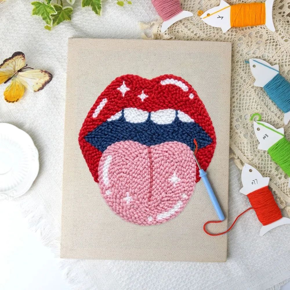 Figured'Art Elektrische Lippen punch needle pakket 20x30 cm katoen