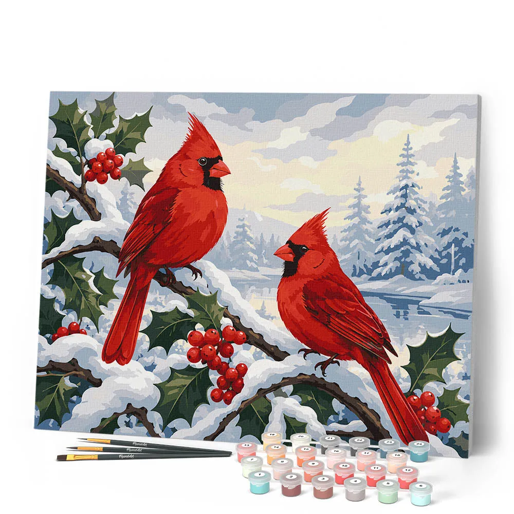 Figured'Art Winterkardinalen schilderen op nummer 40x50 cm vogels