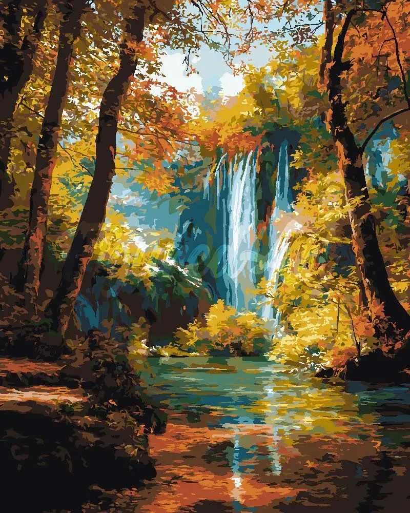 Figured'Art Herfstwaterval schilderen op nummer 40x50 cm gevorderd