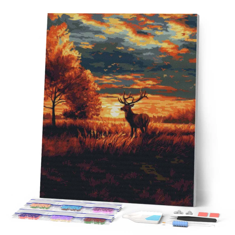 Figured'Art Majestueus Hert bij Herfstzonondergang diamond painting 40x50 cm
