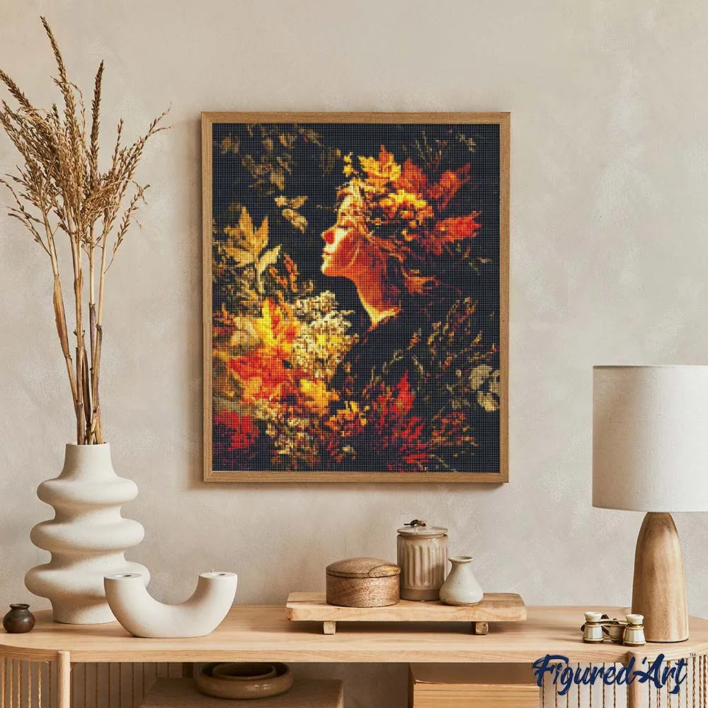 Figured'Art Dame met gouden loof diamond painting 40x50cm full drill