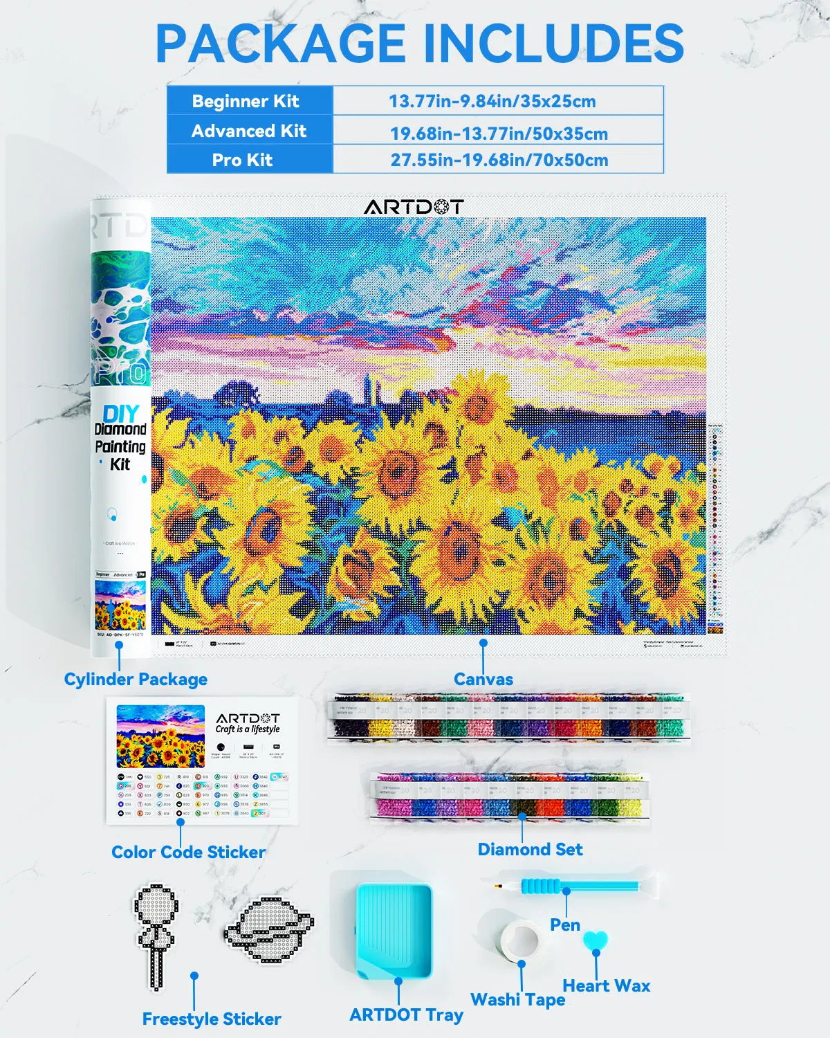 ARTDOT Zonnebloemen in schemering diamond painting 35x25