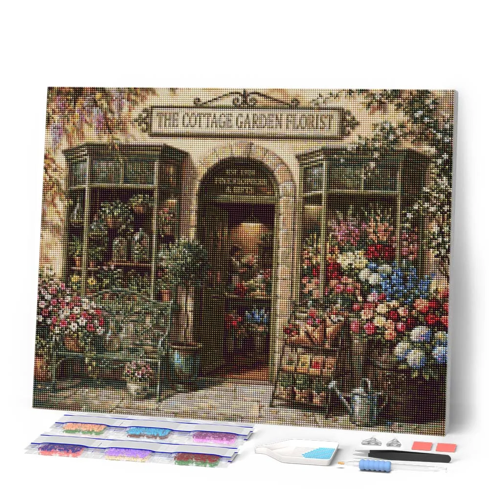 Figured'Art De cottagebloemenwinkel diamond painting 40x50 cm full drill