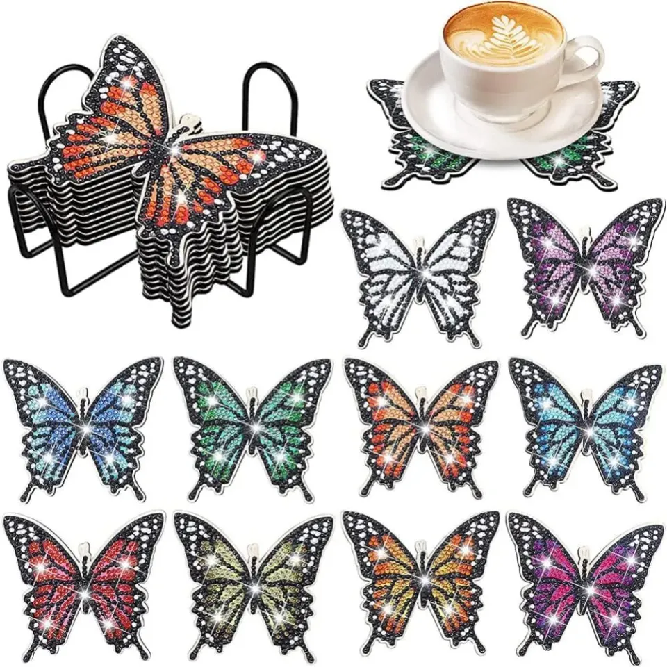Figured'Art Vlinders diamond painting onderzetters hout set van 10