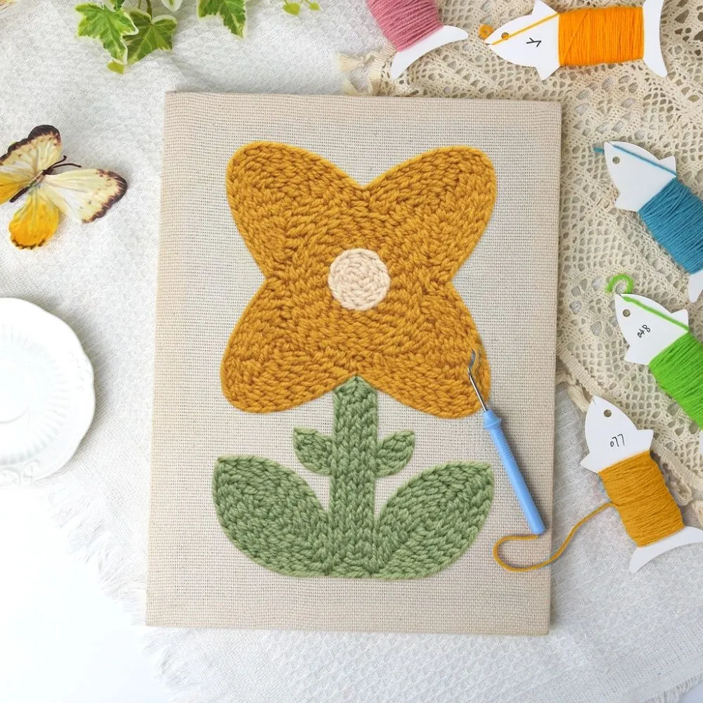 Figured'Art Zonnige Bloem punch needle pakket met frame zacht