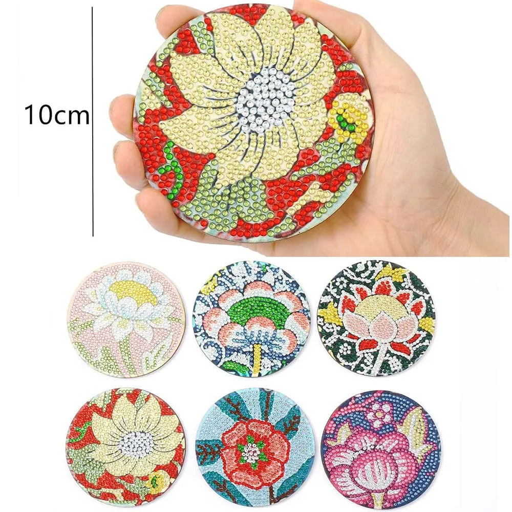 Figured'Art Bloemen Diamond Painting Onderzetters 10x10cm 6 Stuks