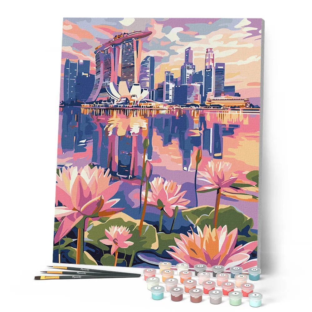 Figured'Art Singapore en waterlelies schilderen op nummer