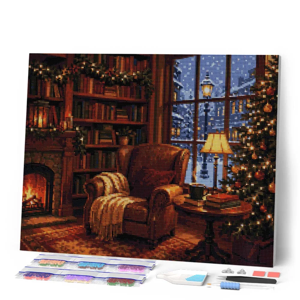 Figured'Art Kerst bij de open haard Diamond Painting 40x50 cm