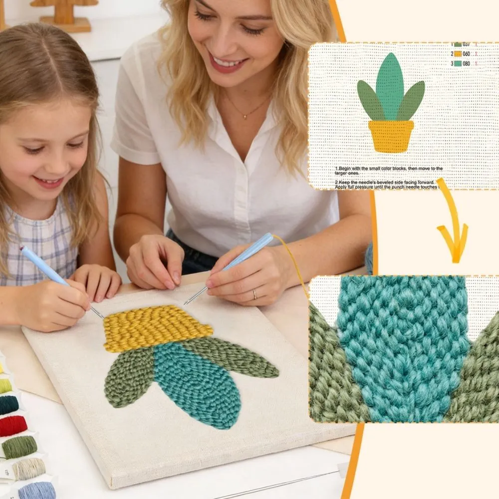 Figured'Art Gouden Vetplant punch needle pakket met frame 20x30cm