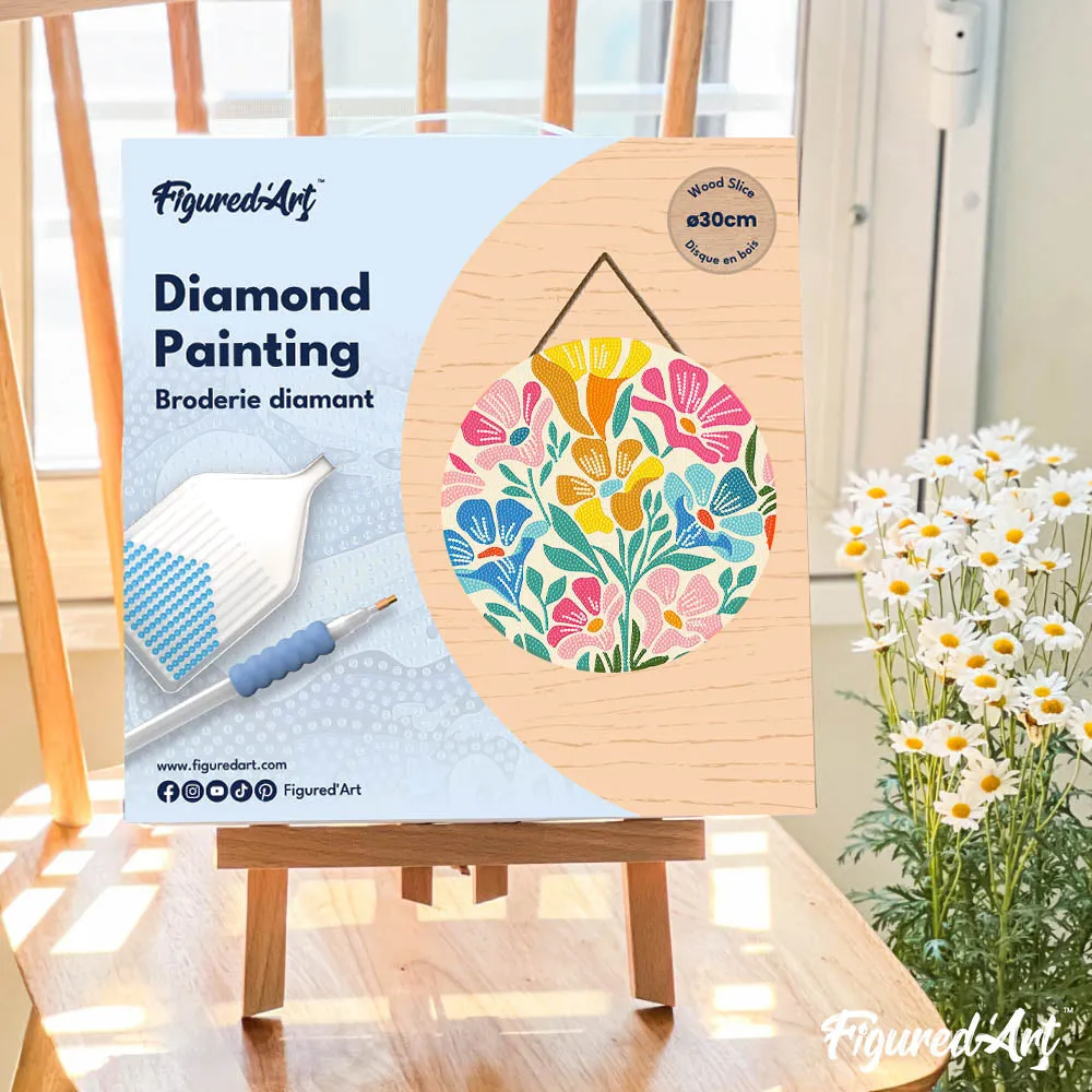 Figured'Art Kleurrijk Bloemenpatroon diamond painting 30 cm hout