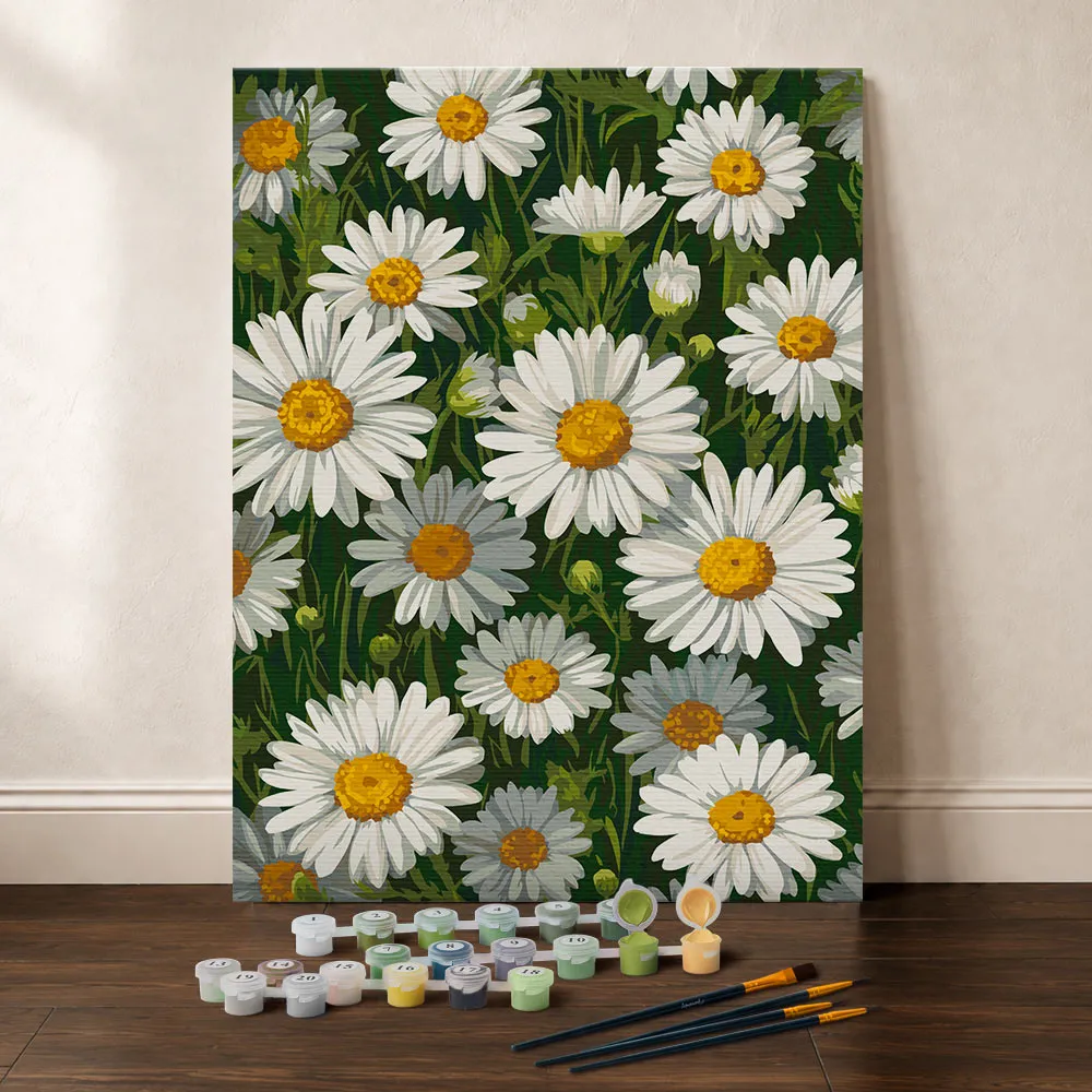 Figured'Art Witte Madeliefjes schilderen op nummers 24,5x32,5 cm