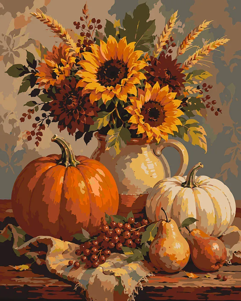 Figured'Art Stilleven Pompoen Zonnebloem schilderen op nummer 40x50 cm