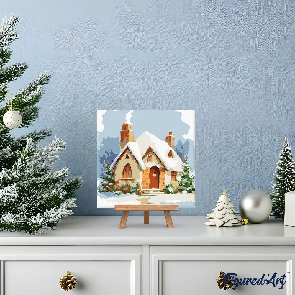 Figured'Art Bakstenen huis winter mini schilderen op nummer 20x20 frame