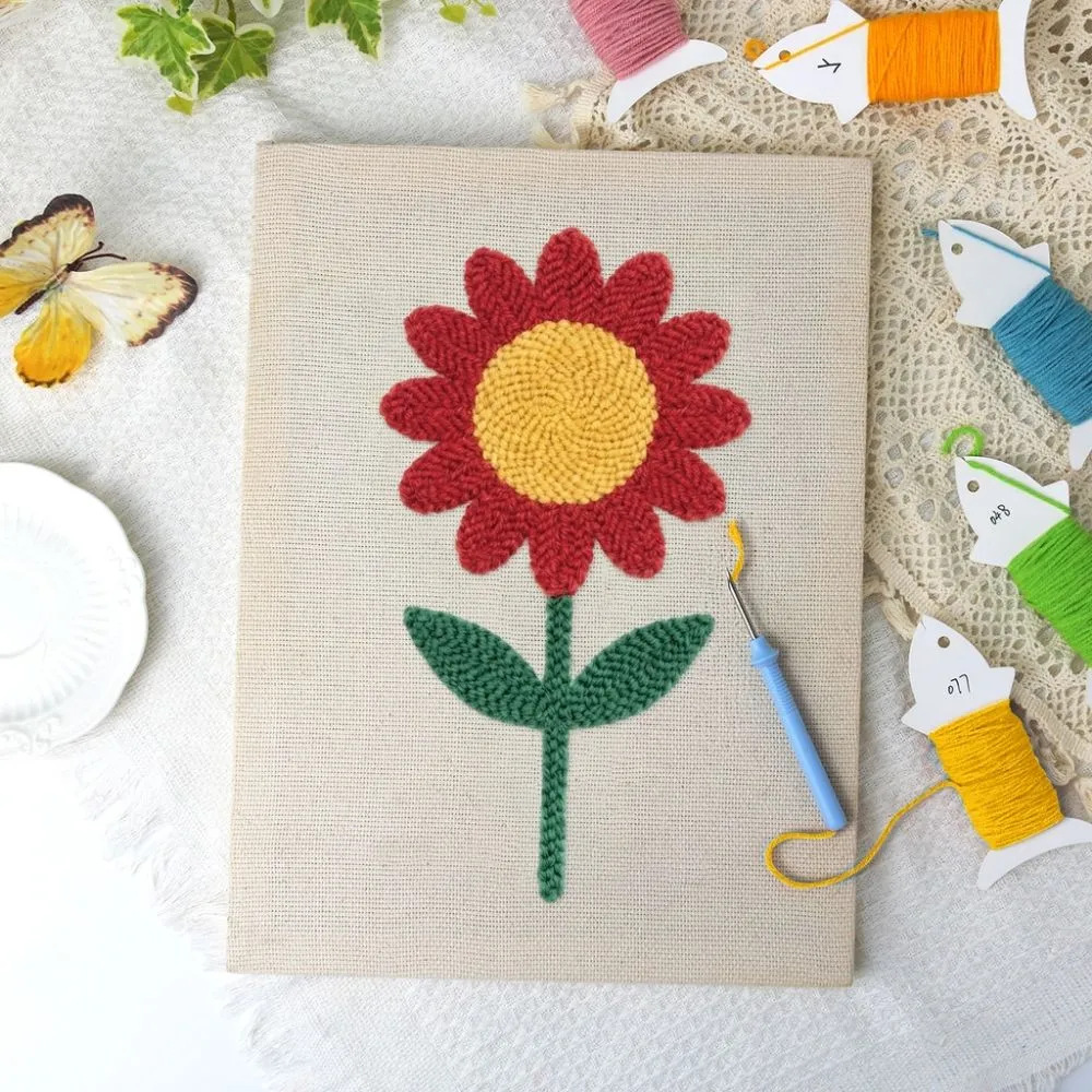 Figured'Art Stralende Bloem punch needle pakket 20x30 cm met frame