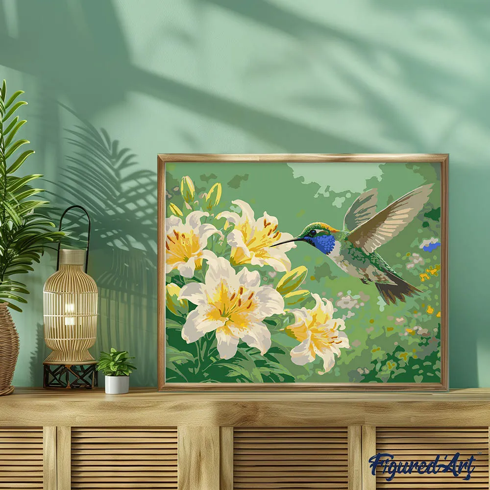 Figured'Art Kolibrie in bloei 1 schilderen op nummer 40x50cm