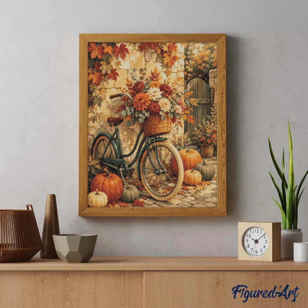 Figured'Art Bloemfiets Pompoenen diamond painting 40x50 cm herfst