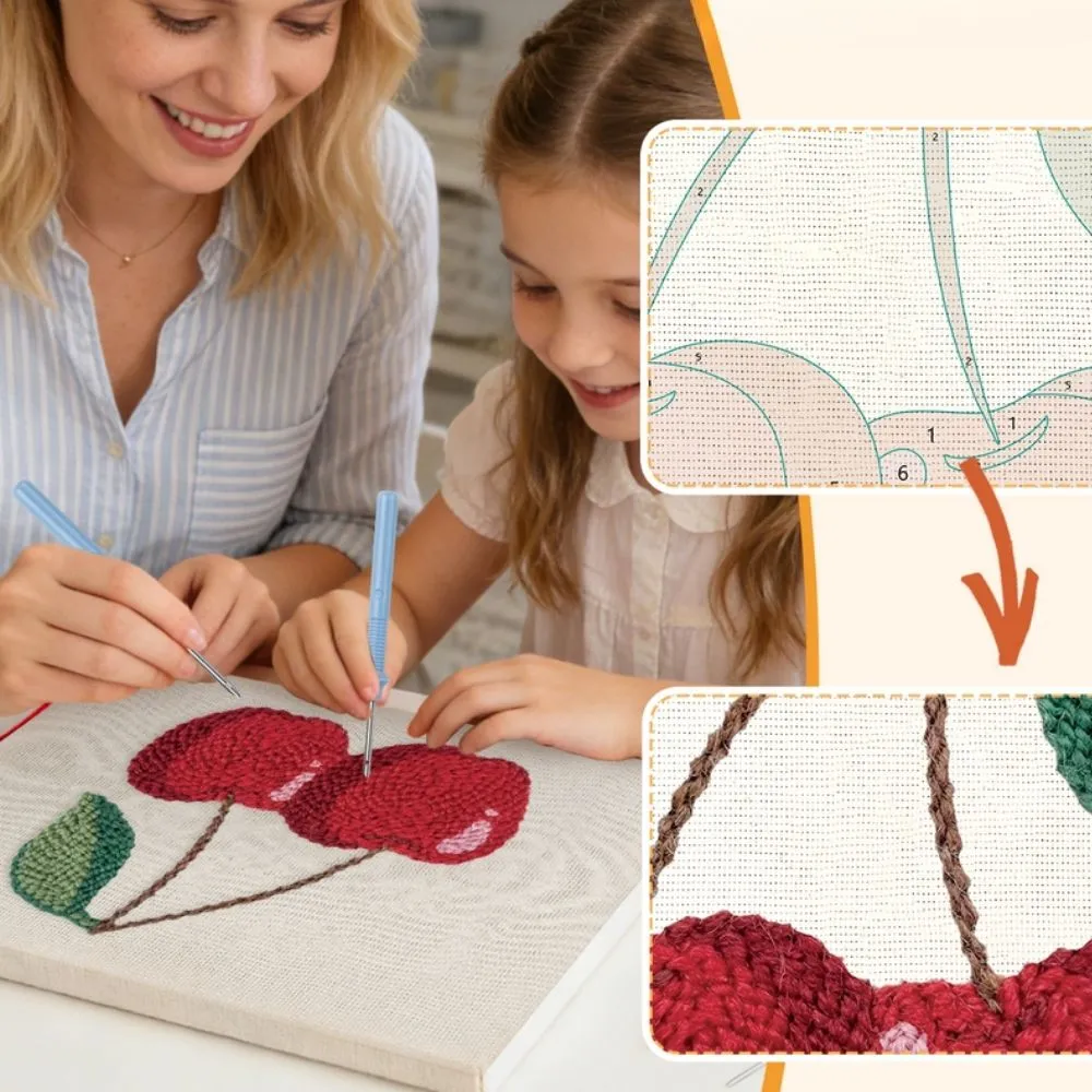 Figured'Art Punch Needle Kersen borduurpakket 20x30cm katoen