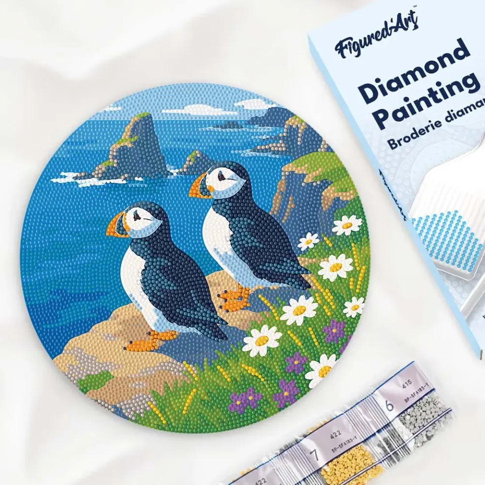 Figured'Art Papegaaiduiker oceaankliffen diamond painting hout 30 cm