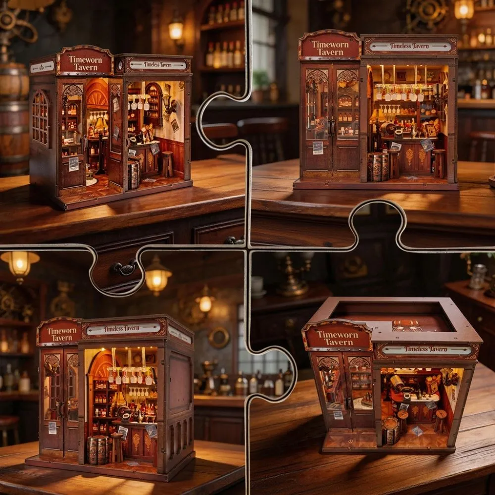 Figured'Art Miniatuurhuisjes Oud Herbergje 3D puzzel 239 stuks met led