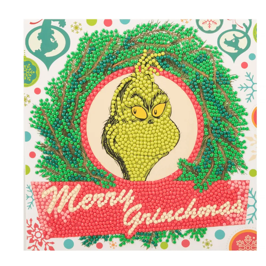 Craft Buddy Crystal Art Merry Grinchmas kaart 18x18cm kerst groen