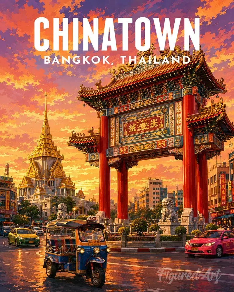 Figured'Art Bangkok Chinatown schilderen op nummer 40x50cm reizen