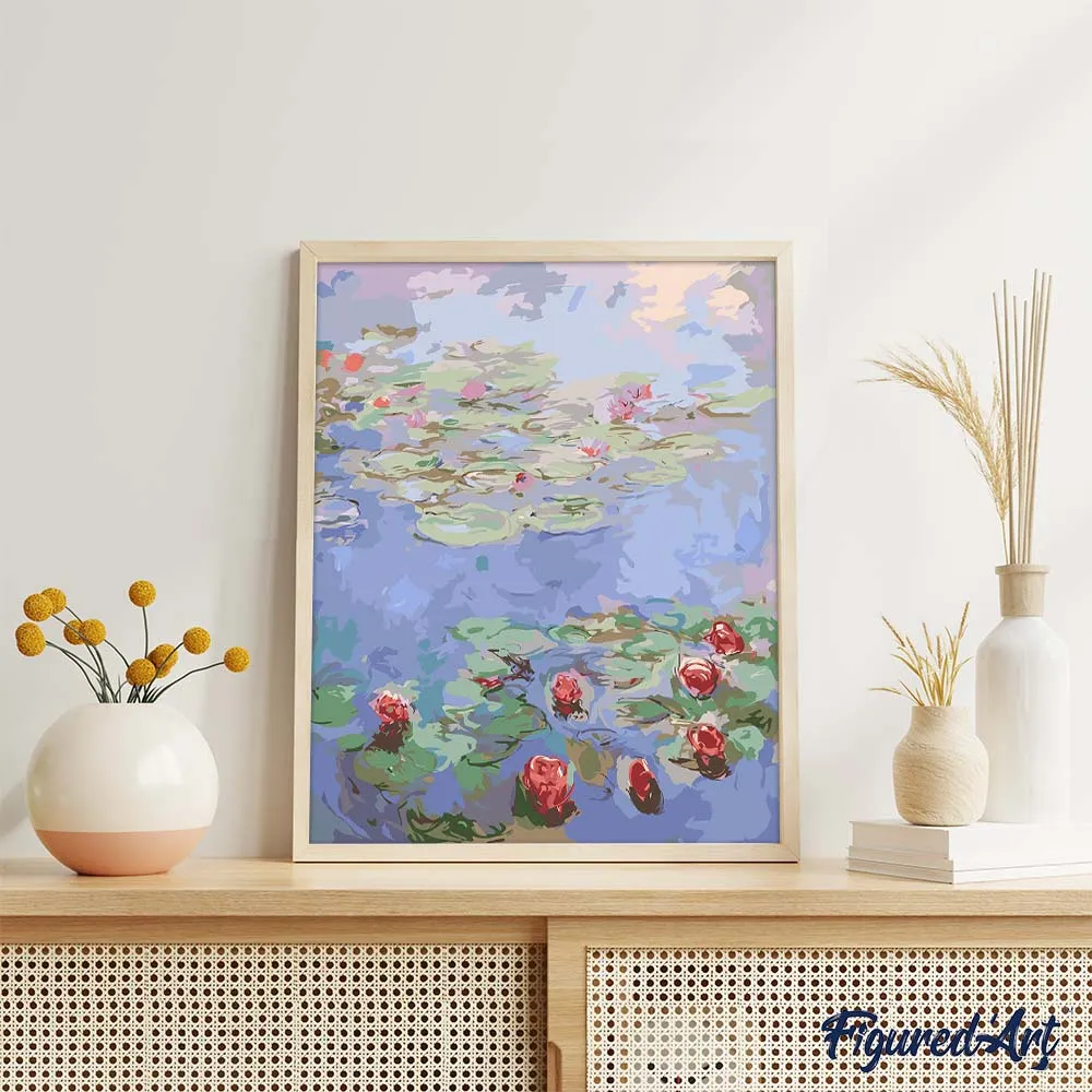 Figured'Art Rode waterlelies Monet schilderen op nummer 40x50 bloemen