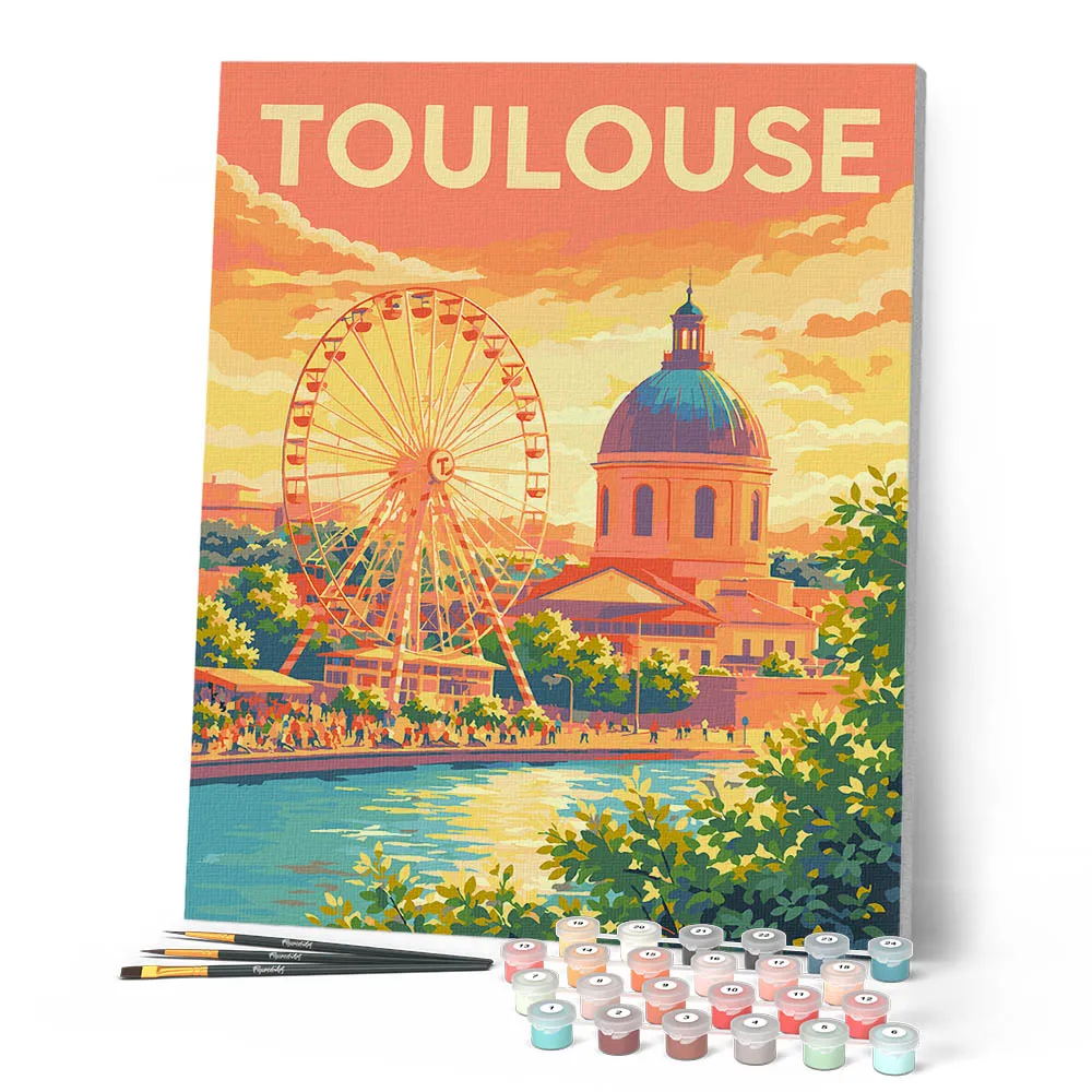 Figured'Art Reisposter Reuzenrad Toulouse schilderen op nummer 40x50 cm poster