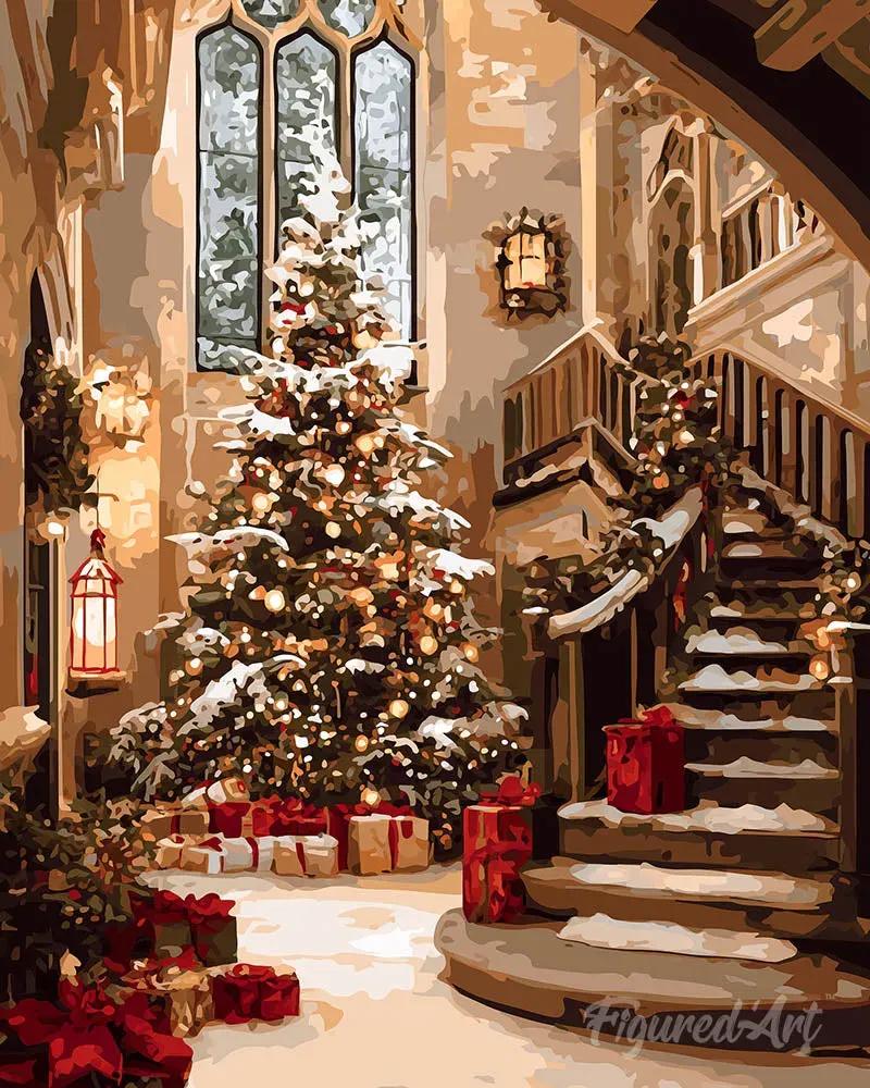 Figured'Art Grote Kerstzaal diamond painting 40x50 cm ingelijst