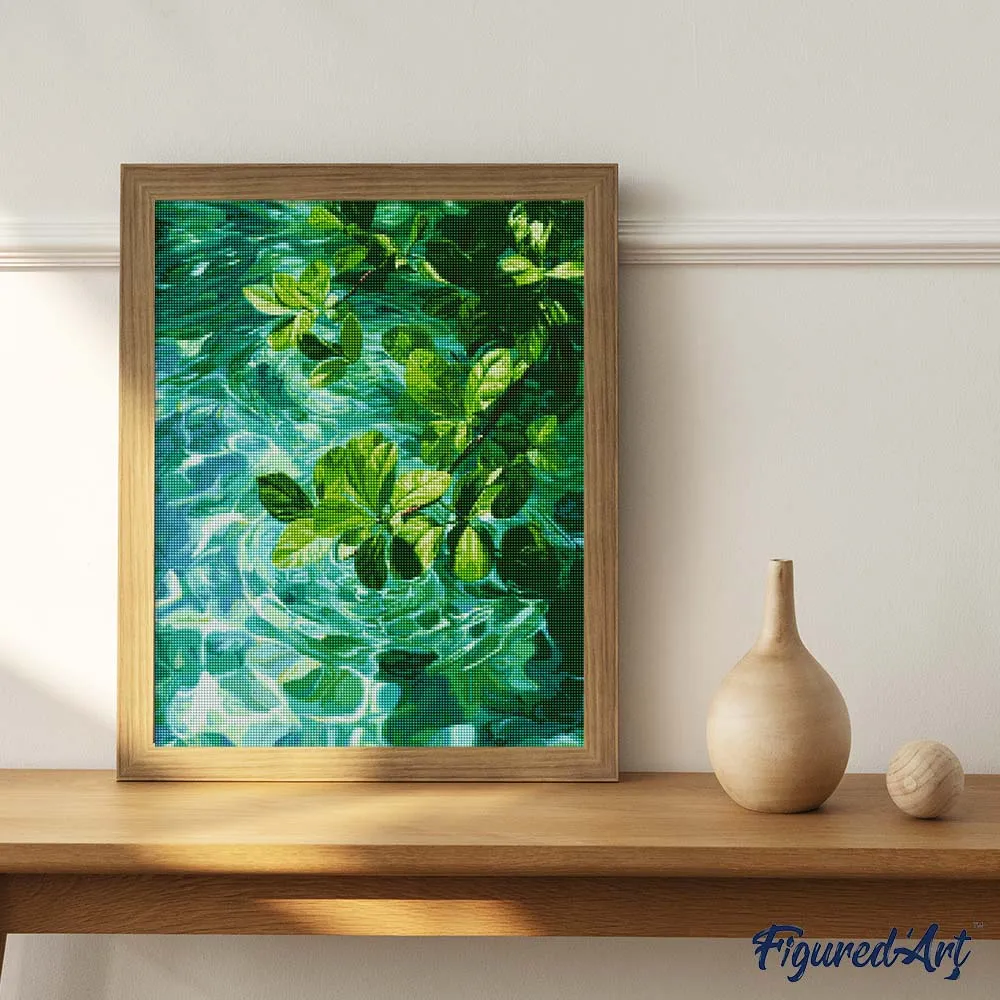 Figured'Art Bladeren op kristalhelder water diamond painting full drill