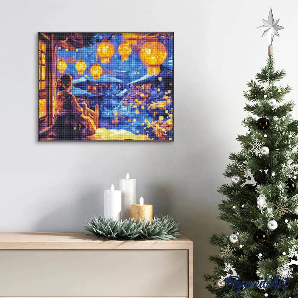 Figured'Art Lantaarnfestival Nacht diamond painting 40x50 cm nachtblauw