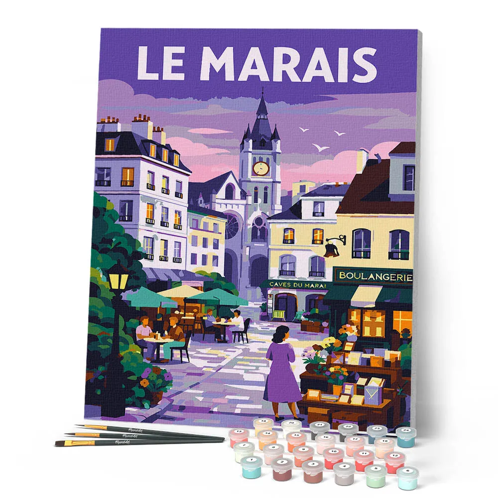 Figured'Art Reisposter Le Marais schilderen op nummer 40x50cm Parijs