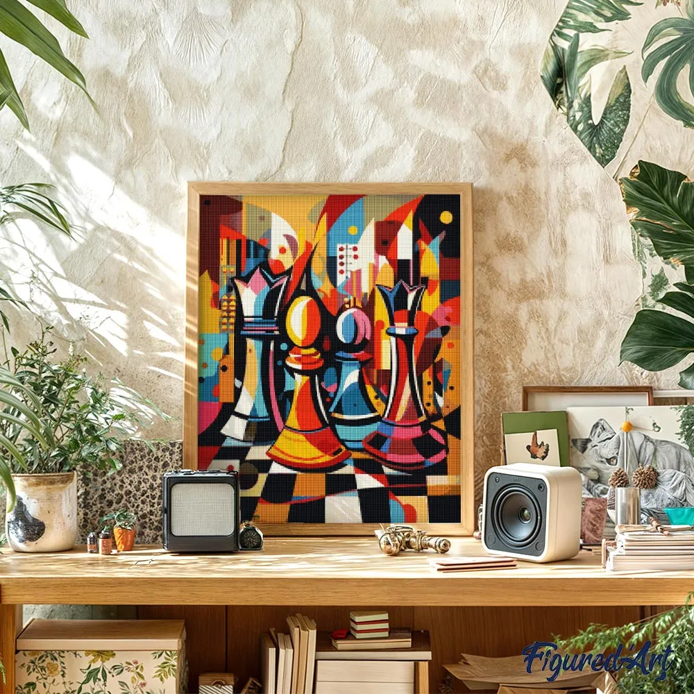 Figured'Art Gedurfd Abstract Schaakbord diamond painting 40x50cm