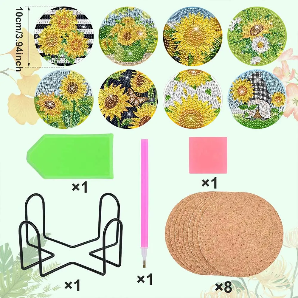 Figured'Art Zonnebloemen Diamond Painting Onderzetters 10x10cm