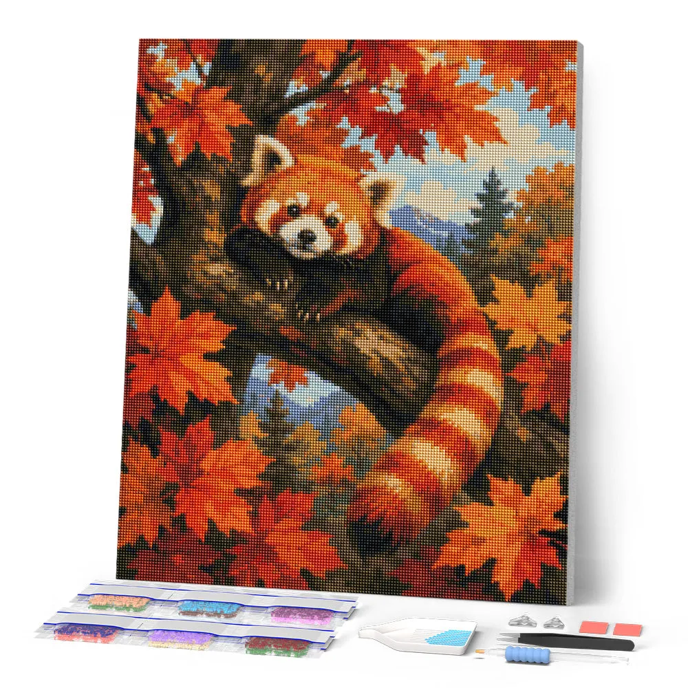 Figured'Art Rode Panda in Esdoorn diamond painting full drill 40x50 cm